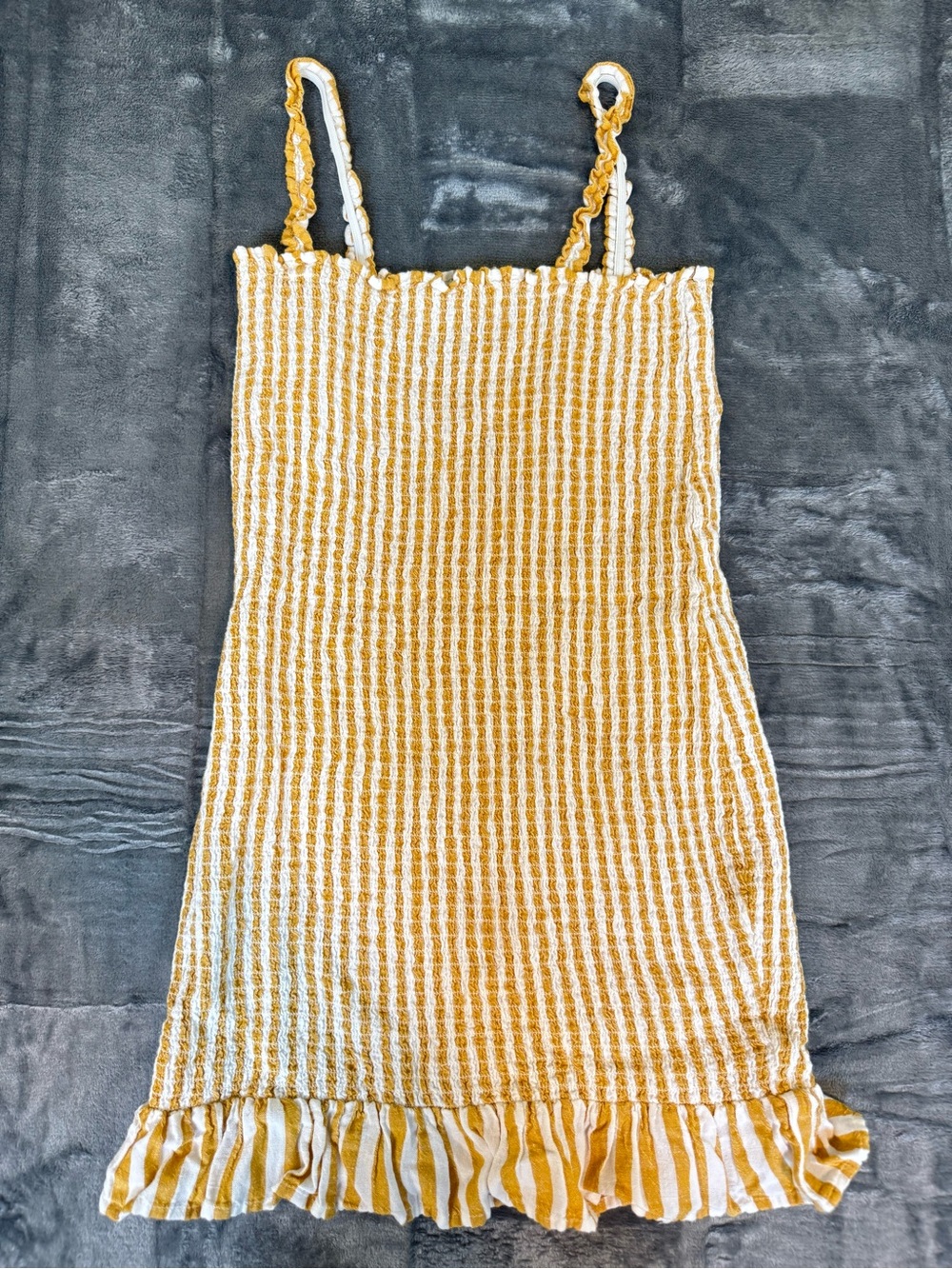 Bershka Yellow & White Striped Ruffle-Hem Mini Dress